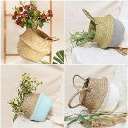 22x20cm Handmade Bamboo Storage Baskets Seagrass Wicker Basket Garden Flower Pot Laundry Basket Container Toy Holder248E