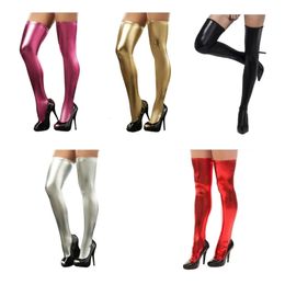 Women Thigh High Stocking Shimmering Over The Knee Socks Leather Stocking Tights 240104