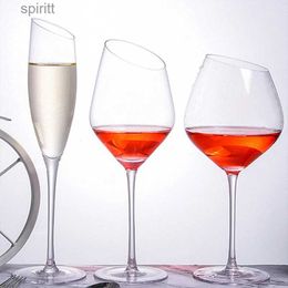 Wine Glasses Creative Oblique Mouth Red Wine Glass Crystal Goblet Glass Cup Wedding Bordeaux Burgundy Champagne Cup Bar Family Gift Drinkware YQ240105