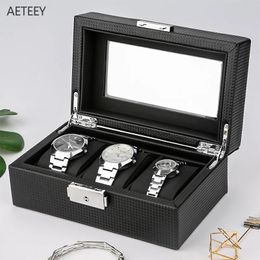 Rings Watch Box Case Boxes for Gifts 3digit Carbon Fiber Black Watch Storage Display Box 3 Watch Boxes Watch Organizer Gift