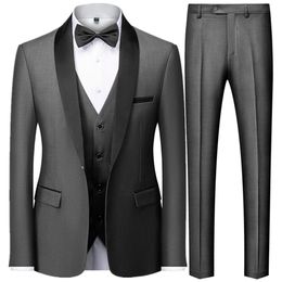 Mens British Style Slim Suit 3 Piece Set Jacket Vest Pants Male Business Gentleman High End Custom Dress Blazers Coat S6XL 240108