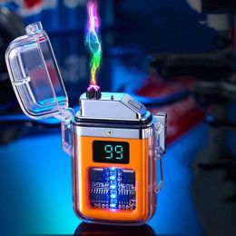 New Pulse Plasma Double Arc Lighter Type-C Rechargeable Transparent Case Outdoor Waterproof Lighter Battery Display Men's Gift