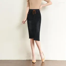 Skirts 2024 Women's Spring Summer Large Size Elastic Waist Office Lady Jeans Skirt Girls Fashion Colour Black Blue