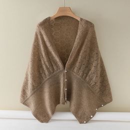 Spring Autumn Women's 100Wool Knitted Shawl Cloak Multifunctional Warm Versatile Scarf Ponchos Capes Cardigan Six Colours 240108
