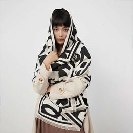 Camellia Black White Elegant Fashion Cashmere Scarf, Generous for Women's Outerwear Shawl, Warm and Fashionable Scarf