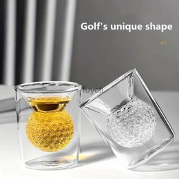 Mugs Golf Ball Glass Cup 1.6oz Double Walled Cups Coffee Mug Glass Thickened Water Shot Whiskey Clear Insulated Glass Cup YQ240109