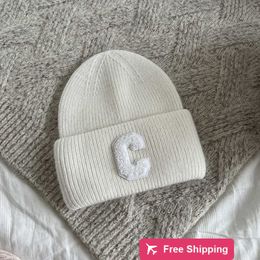 Designer Ball Caps Rabbit fur plush Korean version large C-letter Grey Woollen hat for women in autumn and winter, knitted hat for warmth and versatile cold hat AUDX