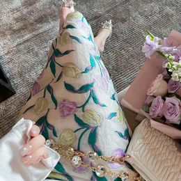 Skirts Designer Brand Style Skirt Women's Fancy Flowers Dobby Retro Vintage Printed Party Long For Office Ladies NZ96