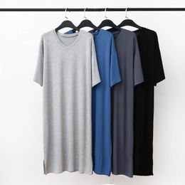 Modal Pajamas Home Clothes Men's Short-sleeved V-neck Mid-length Nightgown Loose Large Size Mens Cotton Bathrobe 240109