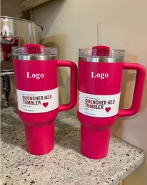 DHL Winter Cosmo Pink Target Red Co-Branded Quencher Tumblers H2.0 40oz Cups with Handle Lid and Straw Car Mugs Keep Drinking Cold Water Bottles Valentine Days 0109