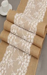 Hessian Lace Table Runner Tablecloth 275X30CM Vintage Lace Burlap Linen Table Runner Wedding Party Decor Vintage Tablecloth TQQ BH5841562