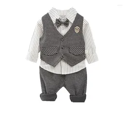 Clothing Sets Baby Boys Clothes Suit Spring Autumn Children Semi Formal Plaid Vest Shirt Pants 3-Piece Toddler Gentleman Kids Suits