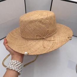 Berets 202406-shi Summer Drop Handmade Treasure Grass British Pearl Pin Gold Chain Holiday Fedoras Cap Women Panama Jazz Hat