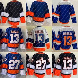 13 Mathew Barzal Jersey 27 Anders Lee Hockey Jerseys Royal White BLANK Stitched 65