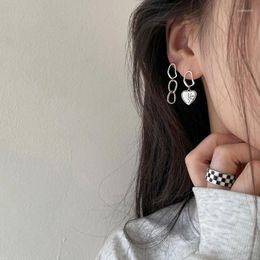 Dangle Earrings Vintage Heart Ear Line Asymmetry Long Short Silver Colour Drop For Women Korean Fashion Jewellery Trendy Gifts