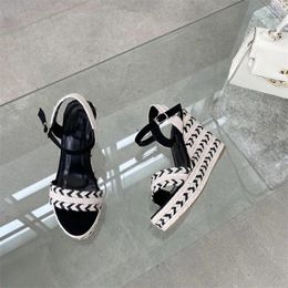 Sandals Summer Woven Rope Splice Waterproof Platform Thick Sole Slope Heel High Casual Versatile Women's Shoes