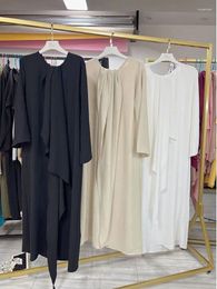 Ethnic Clothing Ramadan Eid ShinyTwo Pieces Sets Djellaba Muslim Dress Dubai Fashion Glossy Satin Abaya Robes Islam Robe