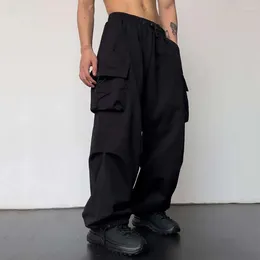 Men's Pants Cargo With Multiple Pockets Solid Color Stretch High Waist Deep Crotch Hip Hop Street For Men