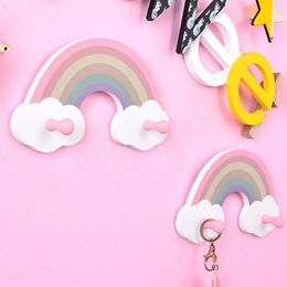 Cute Rainbow Kids Room Hook Wall Mounted Key Holder Wood Wall Hanger Girls Bedroom Decoration Hooks Clothes Sundries Organiser 240108