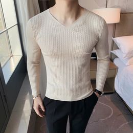 Style Men's Autumn Winter Keep Warm Slim Fit V-neck Knit Shirts/Male High Quality Tight Set head Sweaters Man Clothing S-4XL 240109