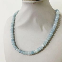 Pendants 5 8MM Oval Aquamarine Necklace Blue Natural Stone Chocker Wholesale Beads Mother Daughter 40/45/50/55cm