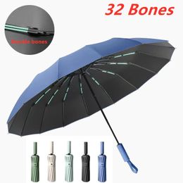 Ultrastrong Windproof 32 Bones Automatic Umbrella for Men Double Bone Sunny and Rainy UV Sunproof Large Umbrellas Women 240109