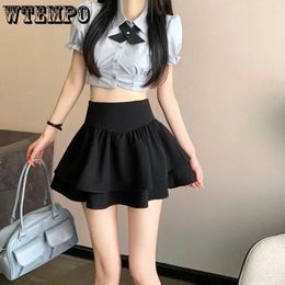 Skirts High Waisted Fluffy Skirt Black Women's A-line Double-layer Cake Built In Shorts Sweet Preppy Style Korean Fashion