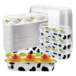 Bowls 100 Pack Mini Cake Pans Loaf With Lids Aluminium Foil Long Baking Cups Covers