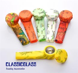 Silicone Hand Pipe With Iron Bowl silicone cap Colorful silicone pipes Herb Smoking Pipes Tobacco Hand Tool2968811