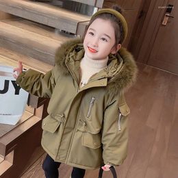Down Coat Girls' Velvet Padded Thickened Autumn And Winter 2024 Fashionable Children's Clothing Parka Baby Clot