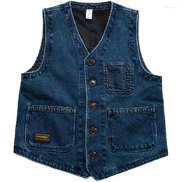 Men's Vests Japan Style Kendo Cloth Indigo Dyed Multi Pocket Jacket And Women's V-neck Single Breasted Blue Vest