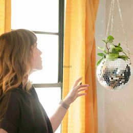 Planters Pots 1PC Disco Ball Planter Globe Shape Hanging Vase Flower Planter Pots Rope Hanging Wall Homw Decor Vase Container Room Decoration YQ240109