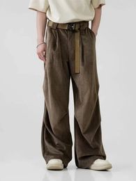 Men's Pants HOUZHOU Pleated Brushed Men Hip Hop Korean Wide Leg Trousers Male High Waist Oversize Casual Streetwear Vintage Autumn