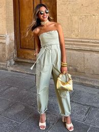 Sexy Strapless Jumpsuits With Belt For Women Causal Solid Sleeveless Wrapped Chest Summer Fashion Jumpsuit Full Cargo Pants 240109