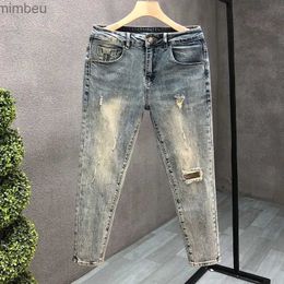 Men's Jeans New Trendy Luxury Vintage Washed Slim Jeans for Men Distressed Stylish and Comfortable Solid Design Boyfriend Casual Blue JeansL240109