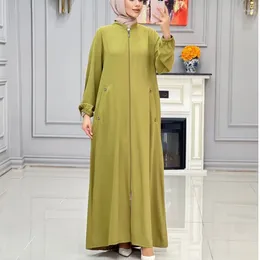 Ethnic Clothing Abaya With Zipper Front Stand Collar Abayas For Women Dubai Luxury Kimono Muslim Hijab Dress Turkey Islam Prayer Clothes