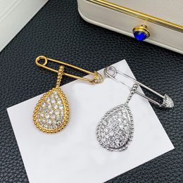 Luxury Brand Pure 925 Silver Jewellery Full Diamond Water Drop Design Bohermia Style Party Jewellery Fine Quality Brooch 240109