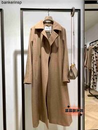 Wool Coat Luxury Maxmaras Manuelas camel Water Ripple Mid length Lace Up58HO