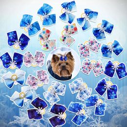 Dog Apparel 20PCS/in Pairs Small Cat Bowknot For Dogs Hair Bows Pet Grooming Accessories Winter Snowflakes