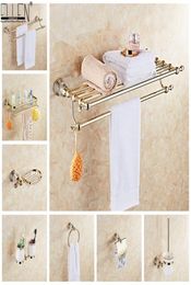 Bathroom Towel Shelf Gold Finished Bath Toilet Paper Holder Robe Hook Towel Rack Holder Tumble Holder Soap Basket ELG85400 T2004259649487