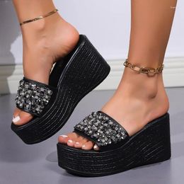 Slippers Wedge Women Shoes 2024 Summer Super High Heel 8CM Or Above Women's Thick Sole Non-slip Large Size Ladies Slides