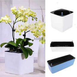 Planters Pots Plastic Self-Watering Flowerpot Lazy Desktop Rectangular Square Plant Flower Pot with Water Level Indicator for Office Garden YQ240109