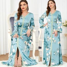 Ethnic Clothing Women Muslim Islamic Long Sleeve Abaya Dress Floral Printed Vintage Gown Modest Ramadan Robe Dubai Fashion Caftan Vestidos