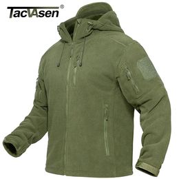 TACVASEN Spring Winter Fleece Jacket With Hoodie Mens Tactical FullZip Up Outdoor Windproof Hooded Warm Work Coat 240108