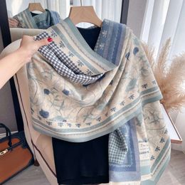 2024 New Korean Checker Color Blocked Print Fashion Cashmere Scarf for Women's Winter Warmth and Thickened Double Sided Neck Shawl