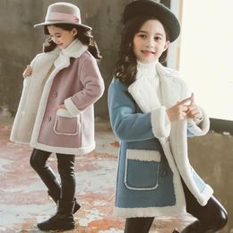 Childrens Wool Blends Coats for Girls Winter Teenager Snow Wear Fur Outerwear Jackets Thick Warm Coat 6 7 8 9 10 11 12 14 Years 240108