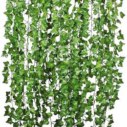 Decorative Flowers 3/6pcs Artificial Ivy Leaf Plants Vine Hanging Garland Fake Foliage Home Kitchen Garden Office Wedding Wall Decor Rattan