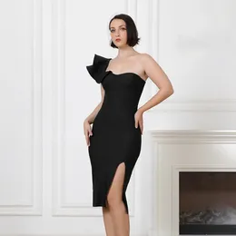 Casual Dresses 2024 Sexy Ruffles One Shoulder Bandage Dress Women Bodycon Clothing Club Party Elegant