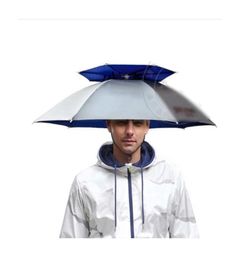 360 degrees All Round Professional Headmounted Cap Umbrella 77CM double layer Outdoor Antiuv Windproof Sunshade Hat Rain Gear Fo6420724