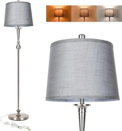 Floor Lamps Lamp For Living Room Bedroom 3 Colour Temperature Standing With Grey Linen Shade Modern 9W LED Bulb